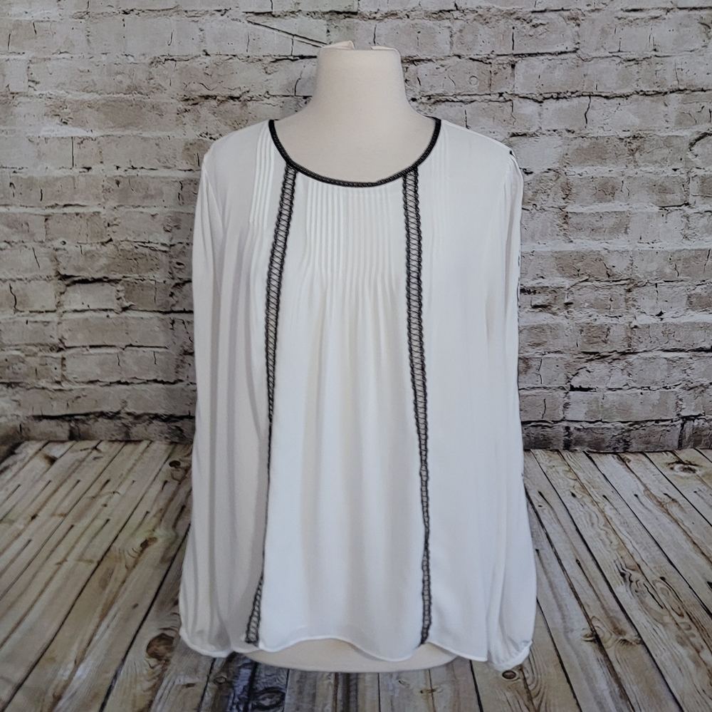 White House Black Market White Blouse with Black Trim